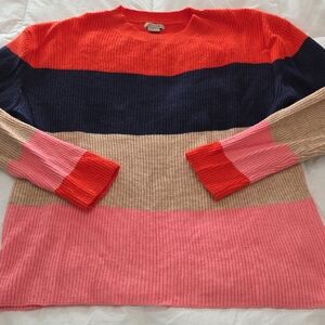 Anama Colorblock Crewneck Sweater - Red/Orange, Navy, Tan, Pink